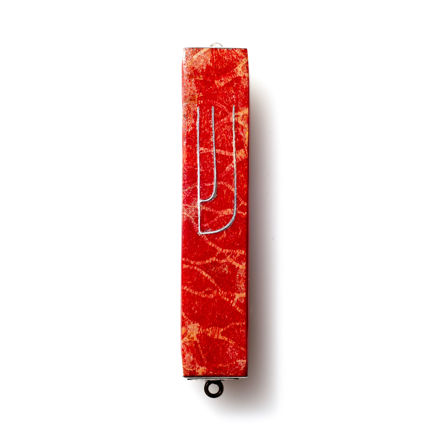 Picture of #HR-B040-C Red Coral and Sterling Silver Mezuzah Case