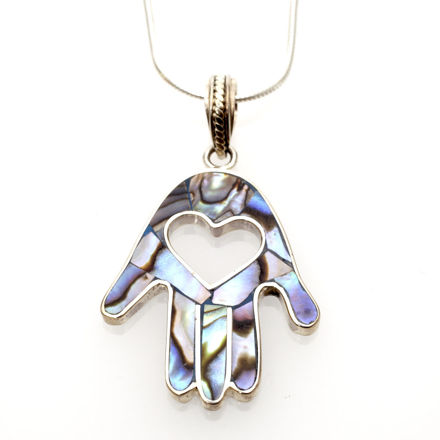 Picture of #B535A Abalone and Sterling Silver Heart Hamsa