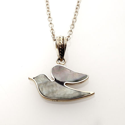 Picture of #B537-B Black Mussel Shell and Sterling Silver Dove of Peace