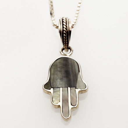 Picture of B538-B Black Mussel shell and Sterling Silver Mini Hamsa