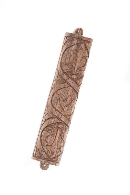 Picture of #074-T Wood Carved Mezuzah Case Teak