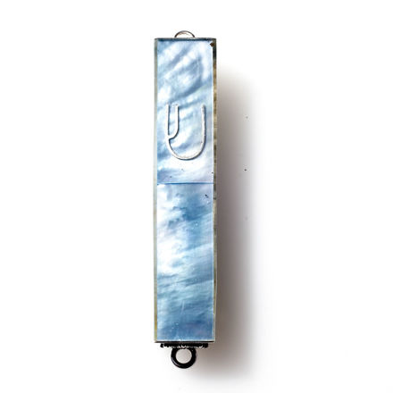 Picture of #HR-B041-BL Blue Mother of Pearl Mini Sterling Silver Mezuzah