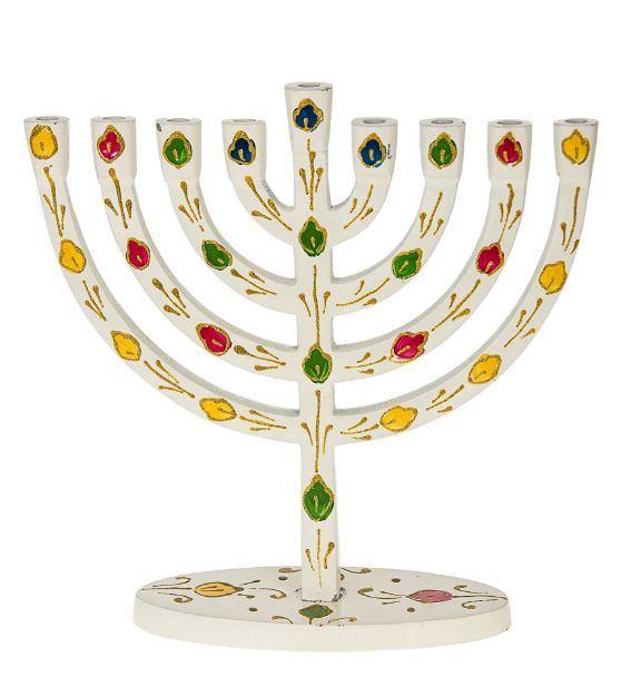 Picture of #253 White menorah with colorful leaves discontinued