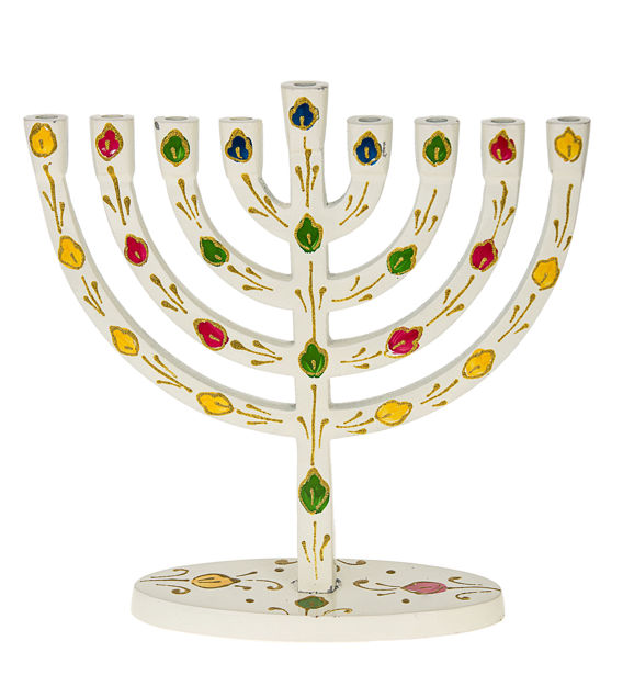Picture of #253 White menorah with colorful leaves