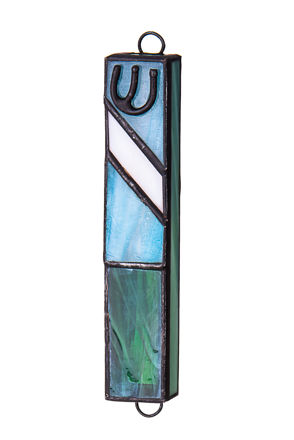 Picture of #C138 Stained Glass Blue Mezuzah