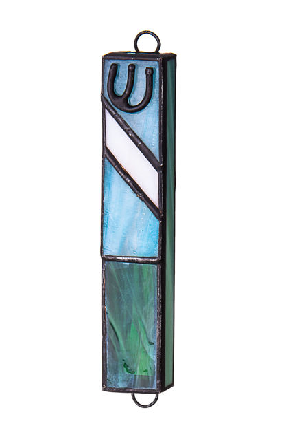 Picture of #C138 Stained Glass Blue Mezuzah