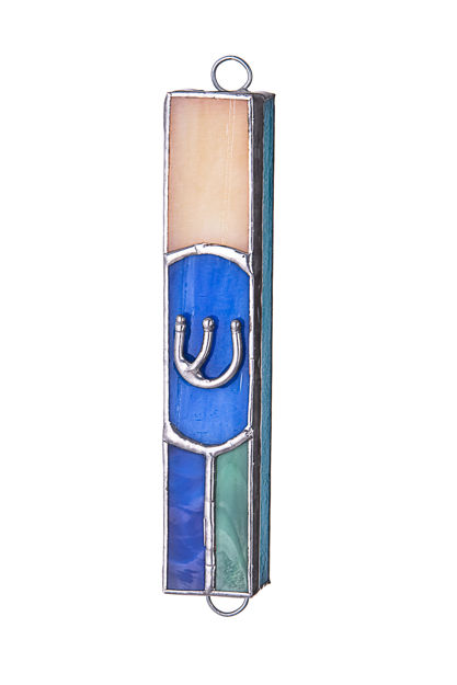 Picture of #C139 Stained Glass Blue/Tan Mezuzah