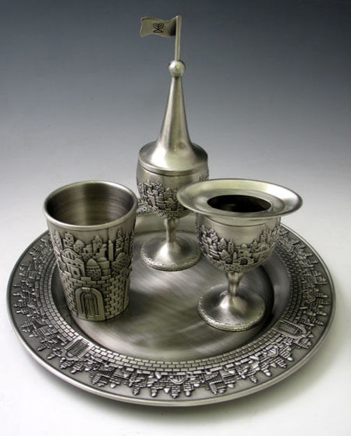 Picture of #4214-P Havdallah Set Pewter Jerusalem Design