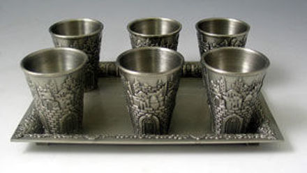 Picture of #7601-SP Liquor Cups Set of 6 With Tray Silver Plated