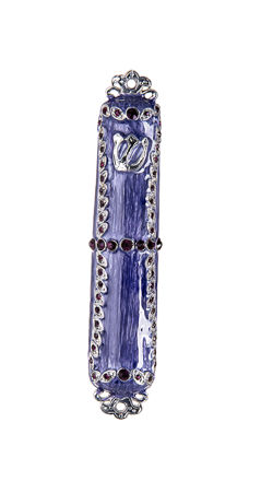 Picture of #150-PR Mezuzah Enamel Purple with stones