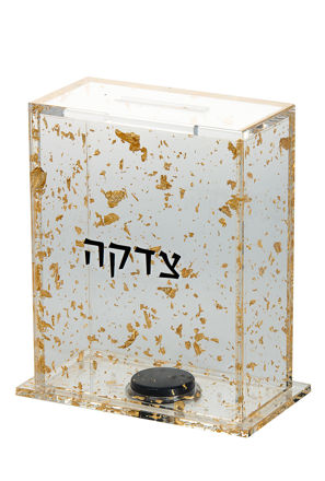 Picture of #269-FG Tzedakah box Flakes Gold Lucite