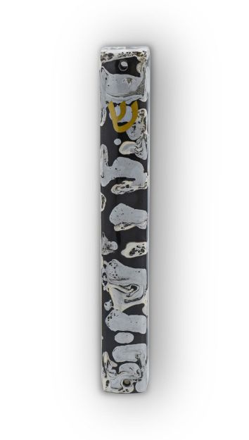 Picture of I103-S Mezuzah Silver Mist Enamel with Gold shin 