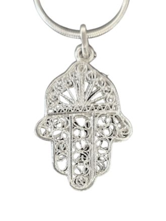 Picture of S480-S Handcrafted Sterling Silver Filigree Hamsa on 20 inch Chain - 