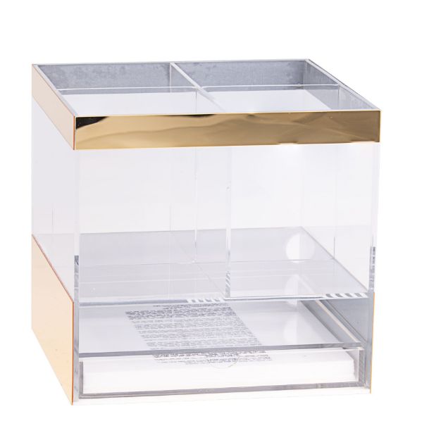 Picture of 1621-G  Utility and Napkin Holder Lucite  Gold and Clear with 6 Benchers 