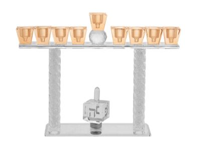 Picture of 184L-C Menorah Crystal  Clear with gold cups and dreidel